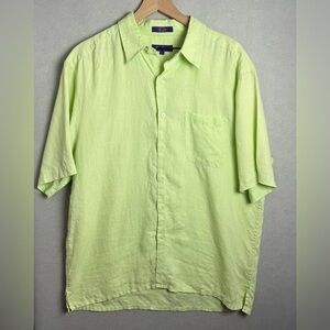 Alan Flusser Men’s 100% Linen Short Sleeve Front Pocket Button Down Shirt size L